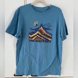 The North Face TShirt Men Large Mountain Graphic Teal Blue 100%Coton Graphic tee